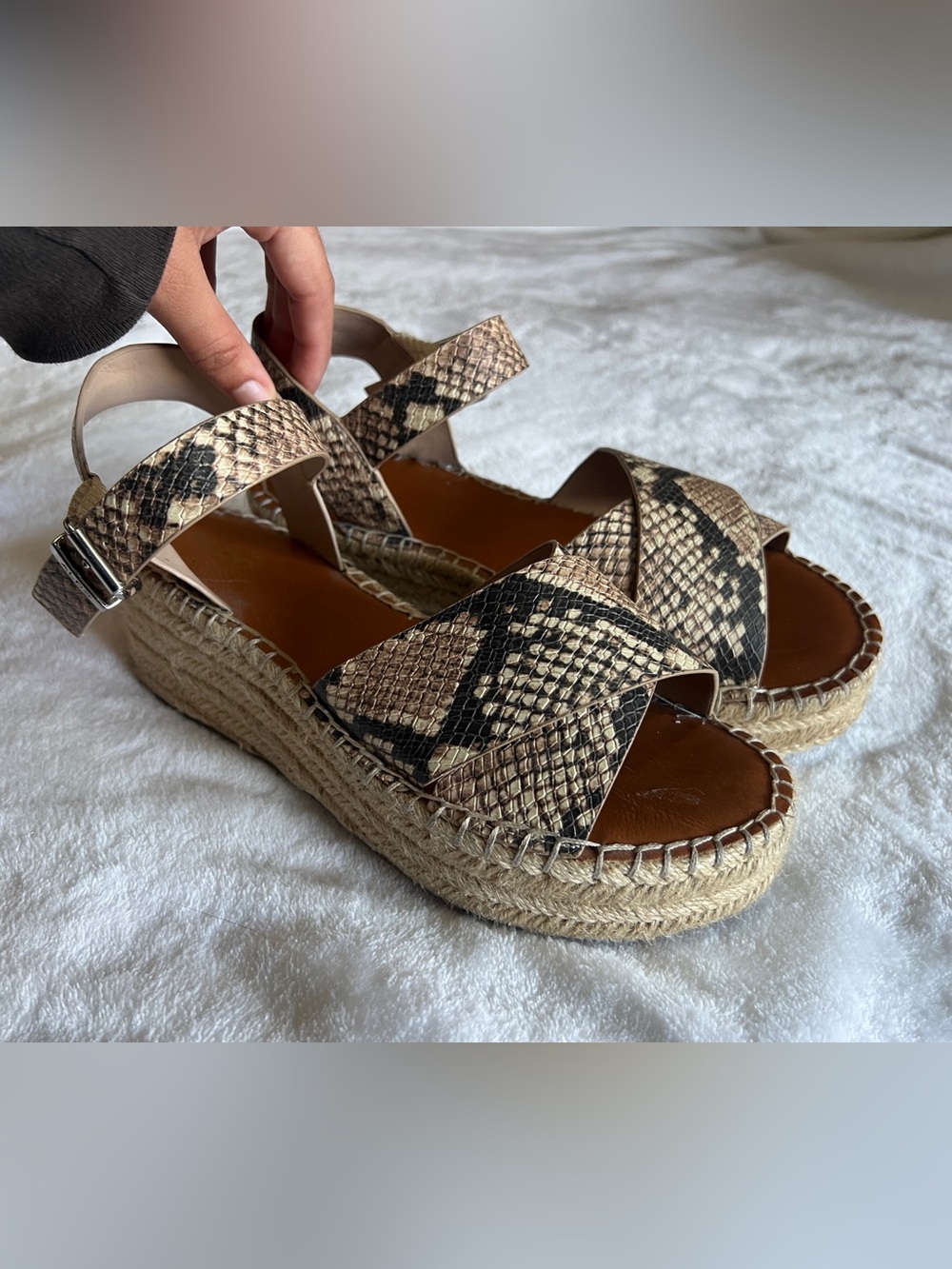 Aldo Woven Espadrille Platform Sandals - Snake Print Tan/Black